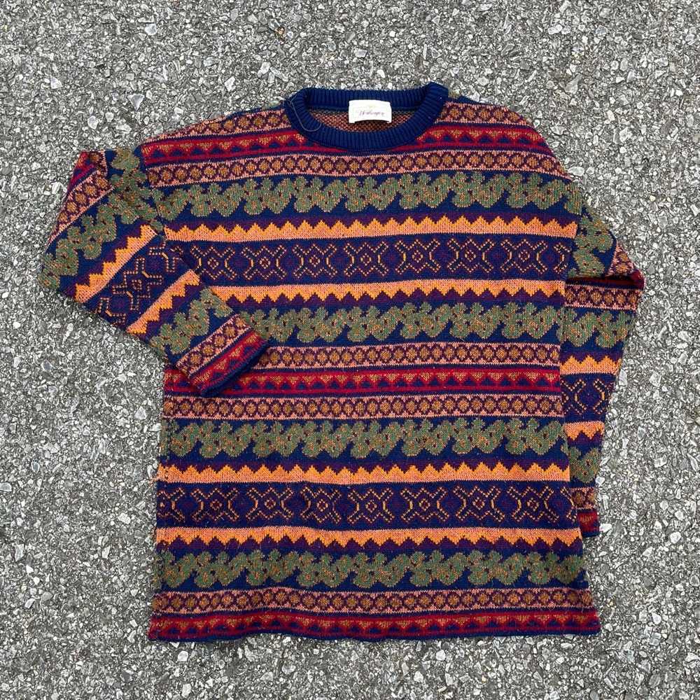 Vtg 90s Worthington unisex Large Crewneck Pullover Geometric Art Knit Sweater